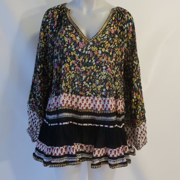 Womens Free People Gardenia Multicolor Floral Embroidered V-Neck Tunic Top XS - Picture 5 of 11